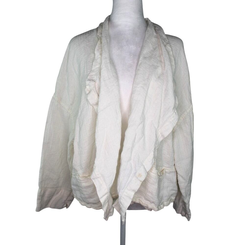 Oska Open Front Waterfall Cardigan 100% Linen Waffle Knit AS IS Lagenlook Large